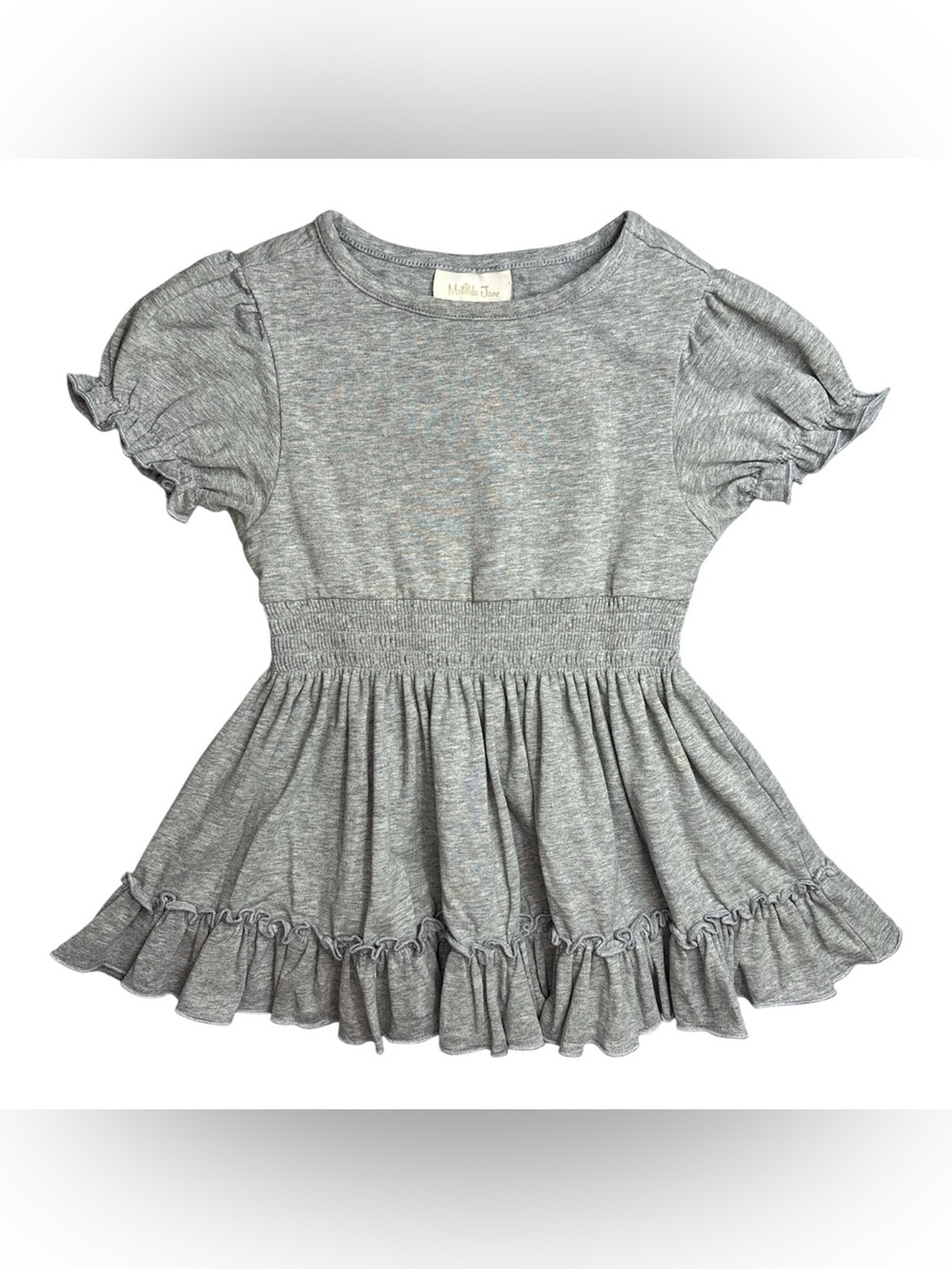 Matilda Jane Perfectly Paired Light Heather Smocked Waist Ruffle Tee Dress